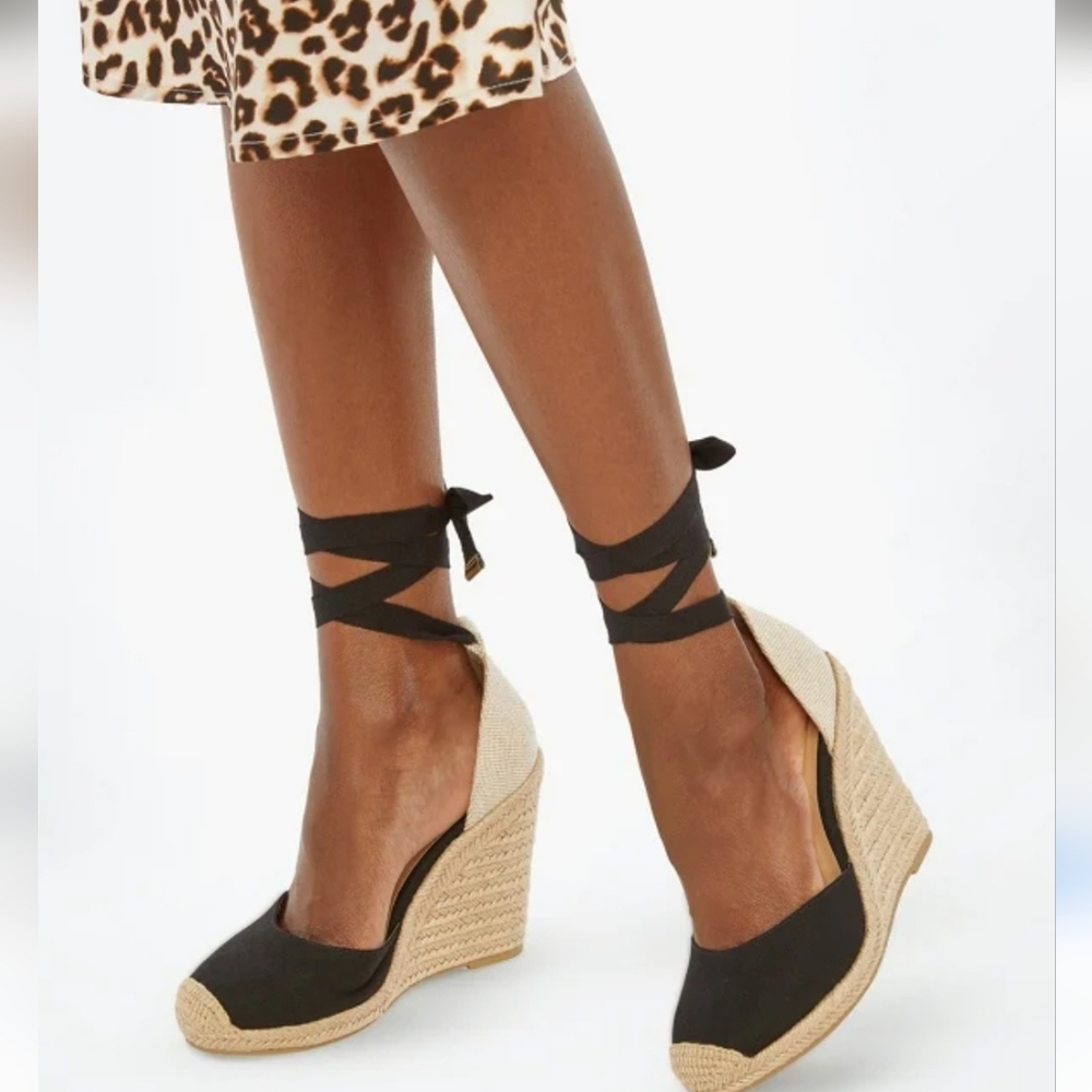 Black Espadrille Wedge Sandals